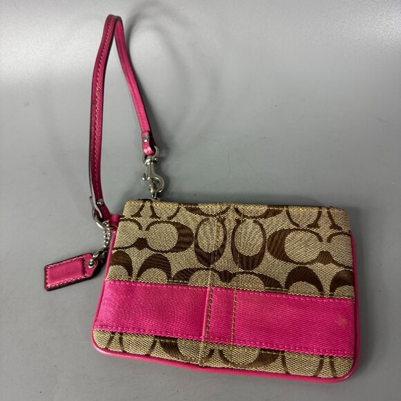 Coach Brawn CC Signature canvas with Pink Stripe Wristlet - Picture 1 of 12